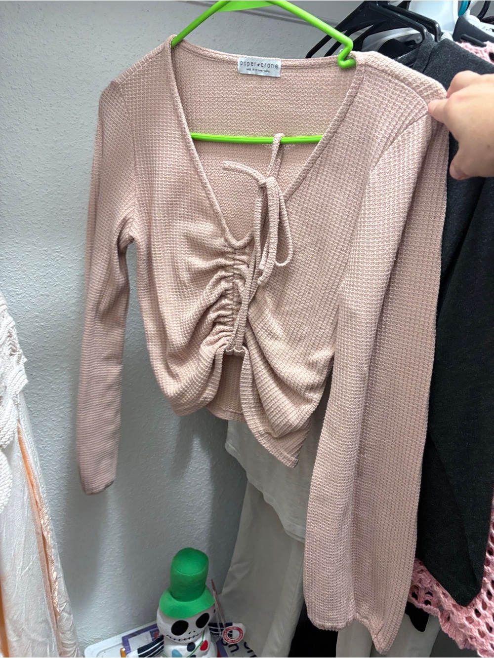 Paper Crane Dusty Rose Ruched Waffle-Knit Long Sleeve Top